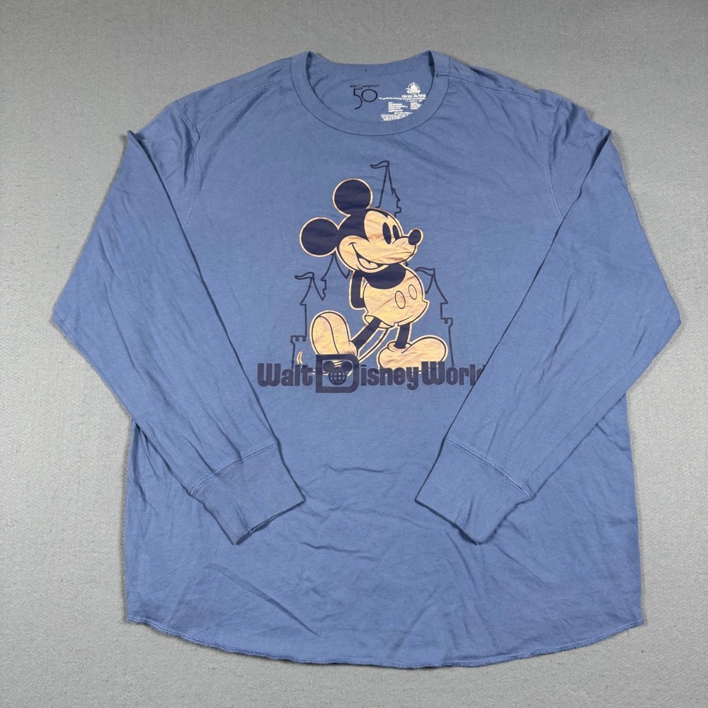 Disney World 50th Anniversary Mickey Mouse‎ Long Sleeve Shirt Blue XL Mens